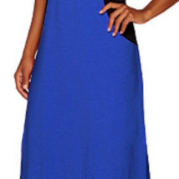 NWT DENIM&CO COLOR-BLOCK LAPIS BLUE MAXI DRESS XXS - Picture 2 of 13